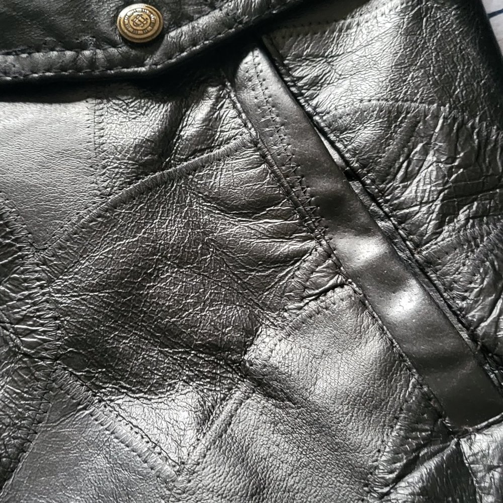 Napoline Leather Outfitters men's genuine black leather bomber jacket large NWOT - Picture 4 of 7
